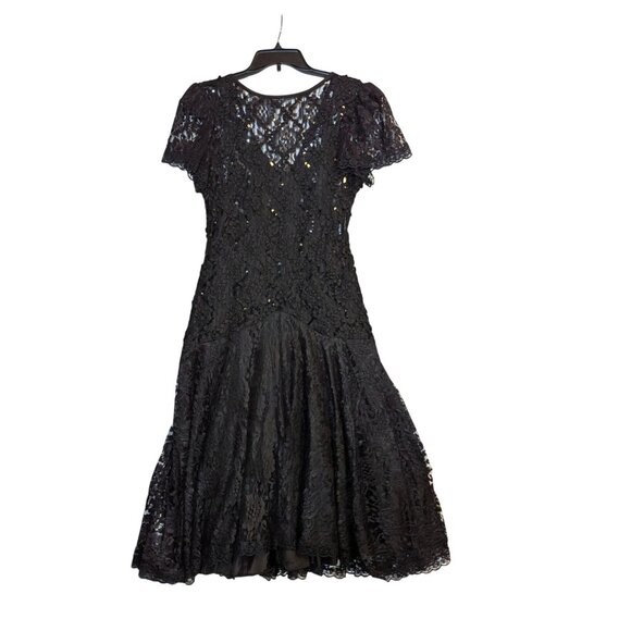Vintage 80s HW Collections Black Lace Dress With Sequins Drop Waist Design Flutt - Picture 1 of 10